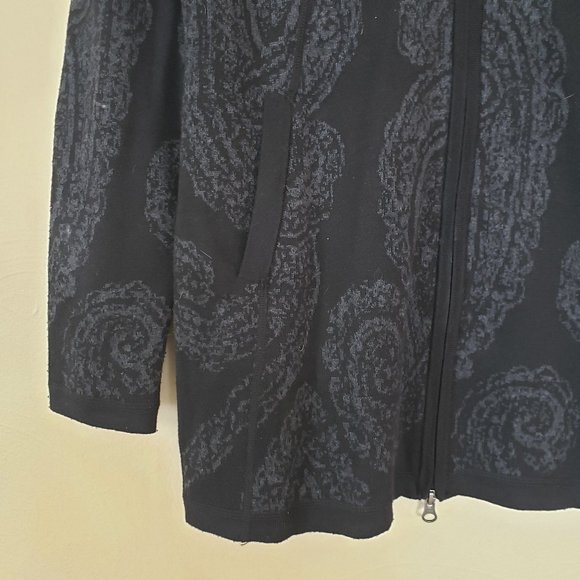 Cynthia Rowley Zip Front Gray Paisley Mock Neck Sweater Cardigan - Medium - Picture 6 of 11
